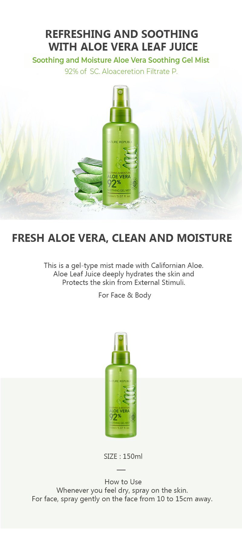 Nature Republic Aloe Vera 92% Soothing Gel Mist 150ml