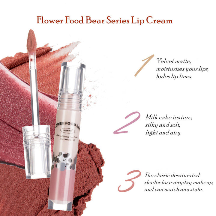 Flortte Flower Food Bear Series Milk Cake Matte Lip Cream