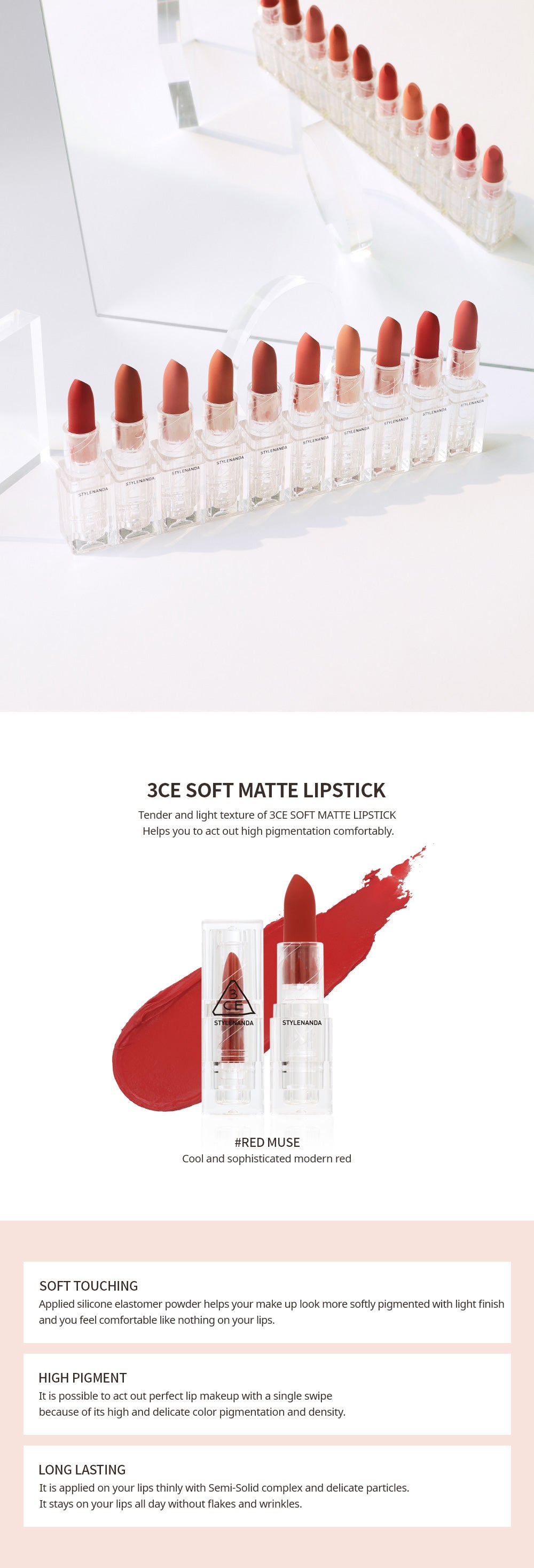 3CE Soft Matte Lipstick #Red Muse