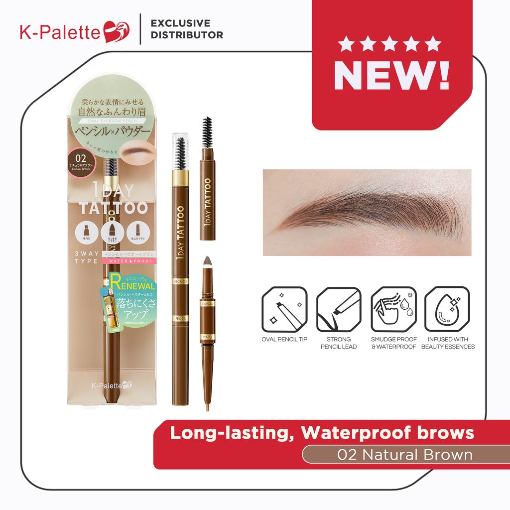 K-Palette Lasting 3Way Eyebrow Pencil WPa 02 Natural Brown