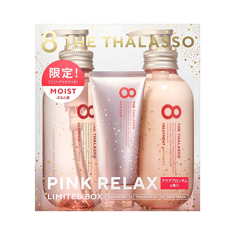 8 The Thalasso Moist Shampoo & Moist Treatmen with Mini Hair Mask Pink Relax Limited Kit Aqua Blossom fragrance