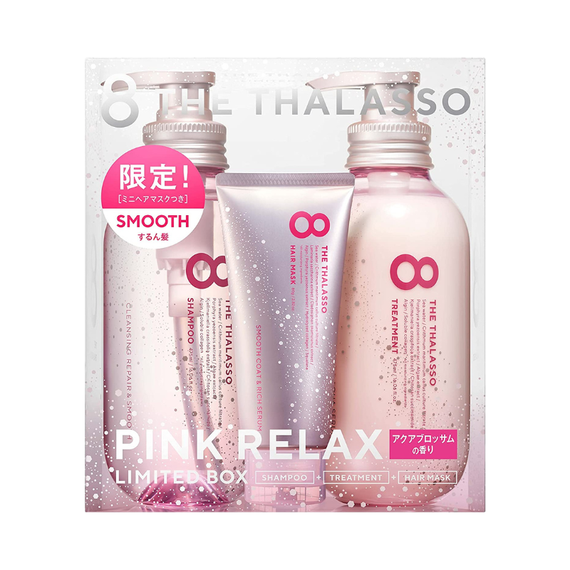 8 The Thalasso Smooth Shampoo & Smooth Treatment with Mini Hair Mask Pink Relax Limited Kit Aqua Blossom fragrance